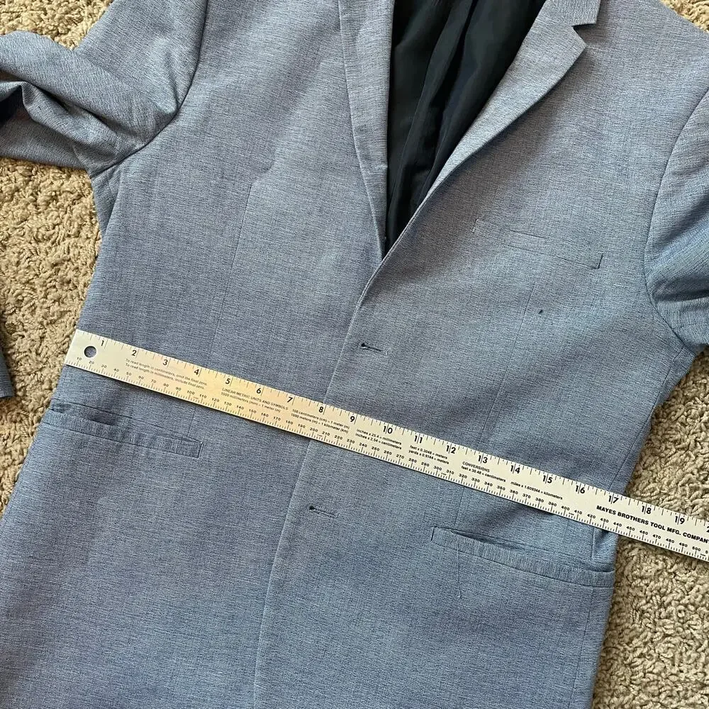 H&M Super Skinny Fit Blazer light blue microrib wool blend size 40R